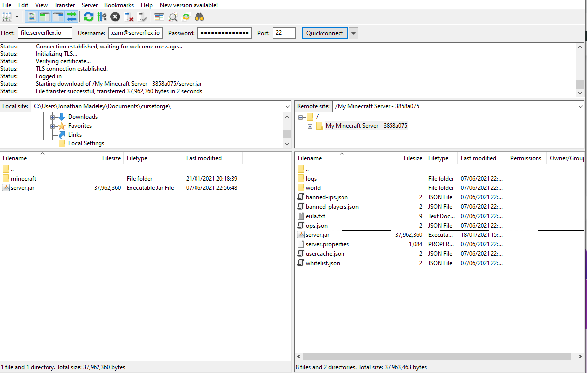 filezilla minecraft server