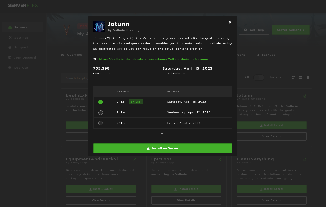 1-Click Install Mods from Thunderstore on your Valheim Server.