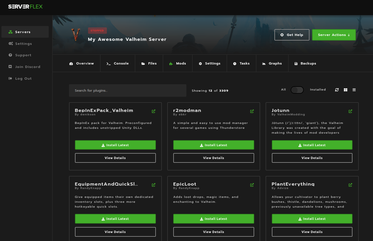 1-Click Install Mods from Thunderstore on your Valheim Server.